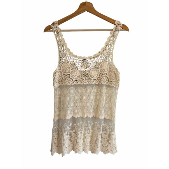 ISSI Tops - Issi Womens Boho Fairy Crochet Lace Tank Top Size L Beachy Coquette Cottage